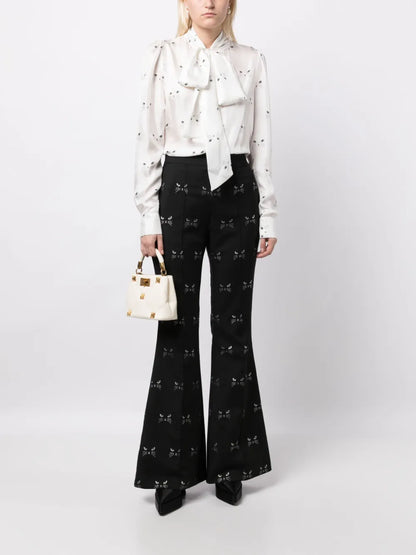 Cat-Print Silk-Satin Blouse
