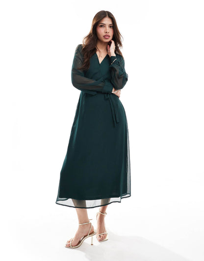 Longsleeve V-Neck Midi Dress