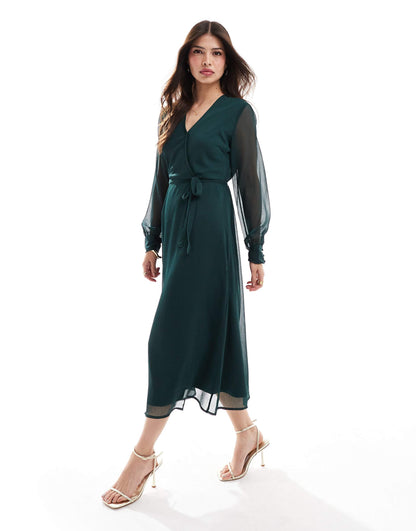 Longsleeve V-Neck Midi Dress