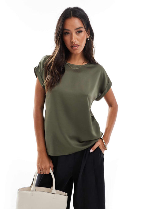 Satin Front T-Shirt With Turn Up Sleeve