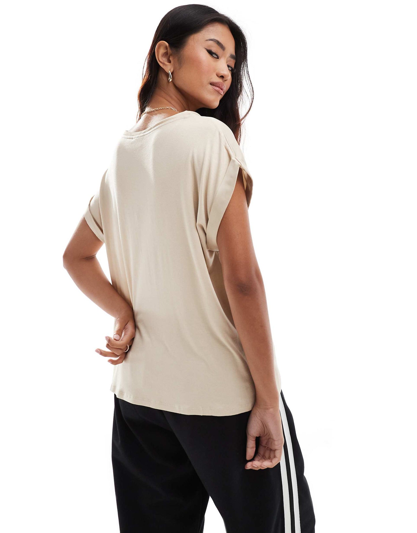 Satin Front T-Shirt With Turn Up Sleeve