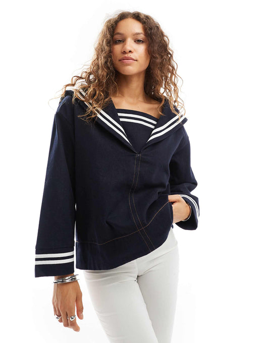 Oversized Denim Sailor Jacket