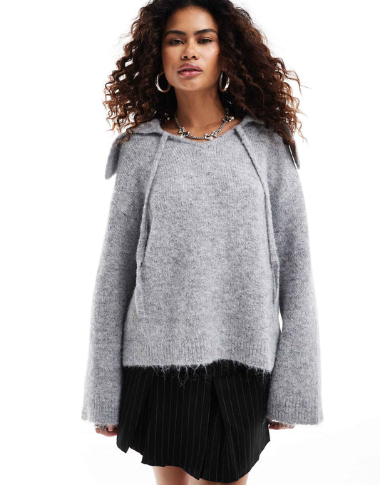 Oversized Collar Marled Jumper