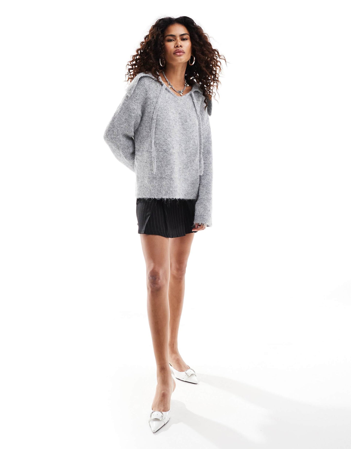 Oversized Collar Marled Jumper