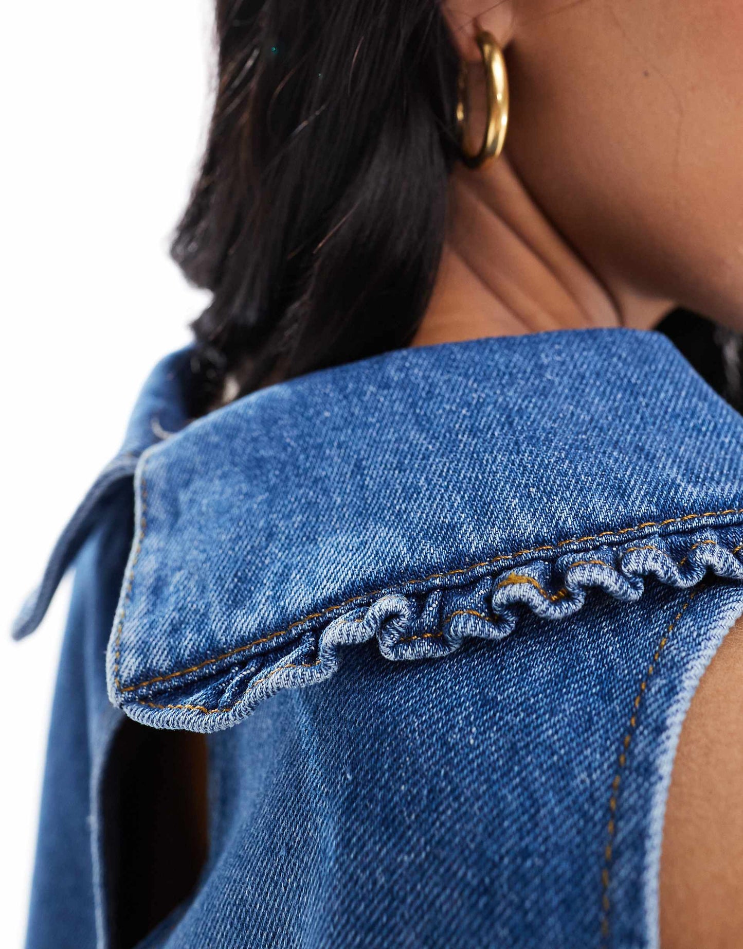 Denim Frill Collar Tank Top