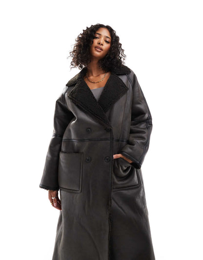 Longline Shearling Jacket With Contrast Binding