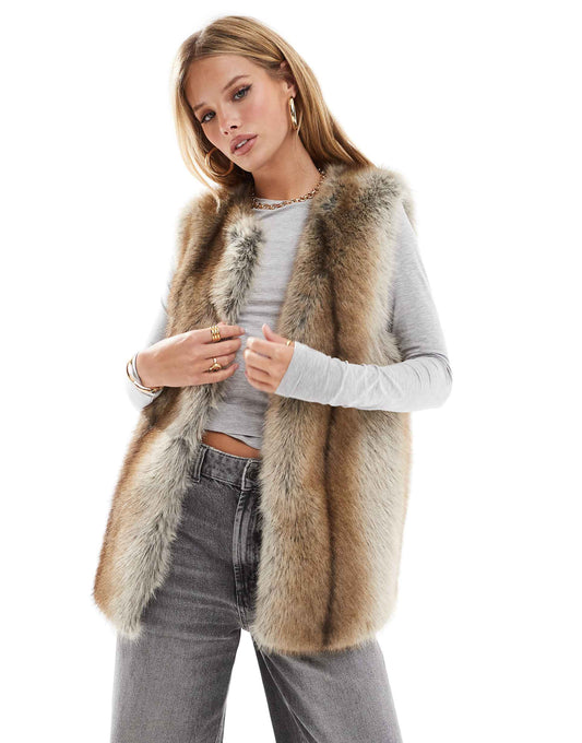 Collarless Faux Fur Gilet