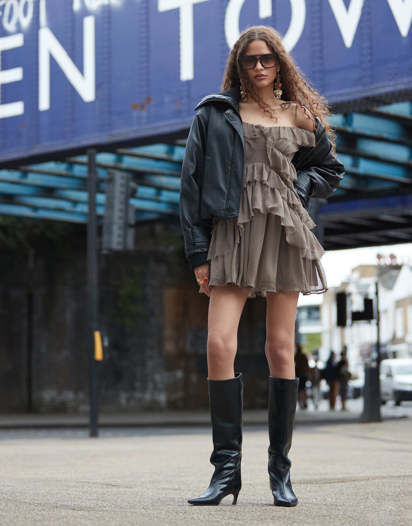 Oversized Funnel Neck Leather Look Jacket