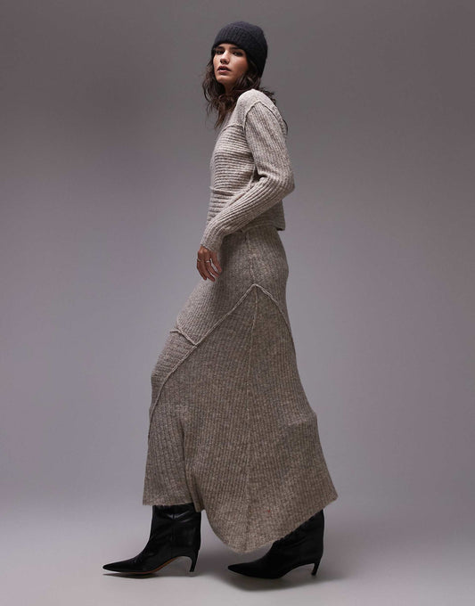 Knitted Co-Ord Skirt With Asymmetric Hem