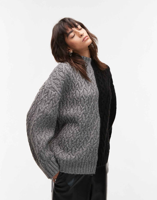 Half And Half Cable Oversized Jumper