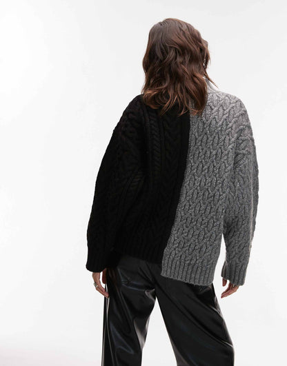 Half And Half Cable Oversized Jumper