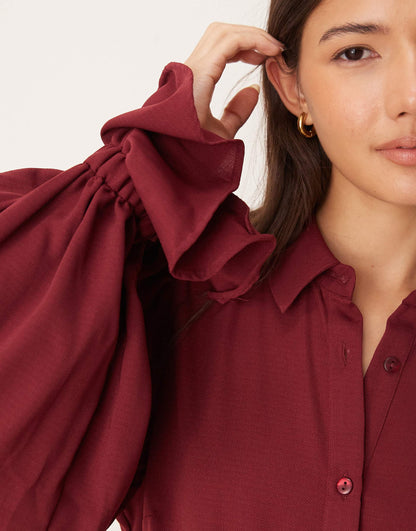 Volume Sleeve Ruffle Soft Cuff Shirt