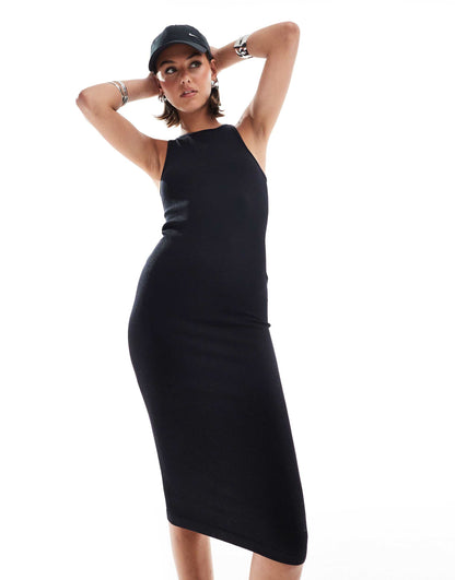 Ribbed Base Racer Midi Dress