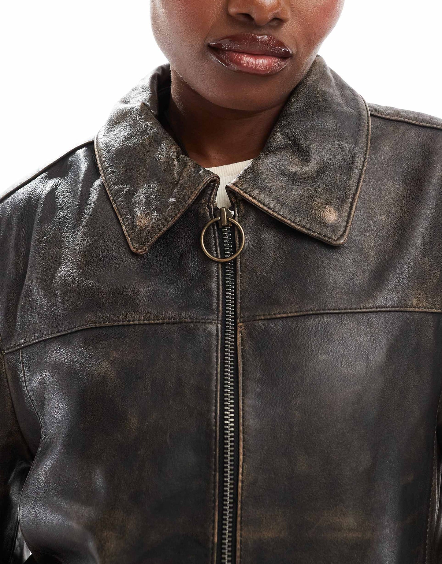 Alkan Boyfriend Washed Leather Zip Jacket