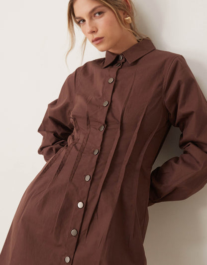 Mini Pleated Twill Shirt Dress