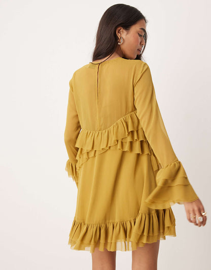 Long Sleeve Ruffle Tiered Mini Dress