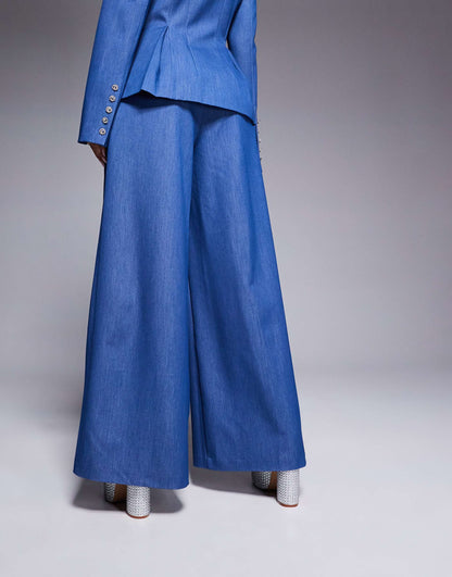 Co-Ord Chambray Wide Leg Tailored Trouser