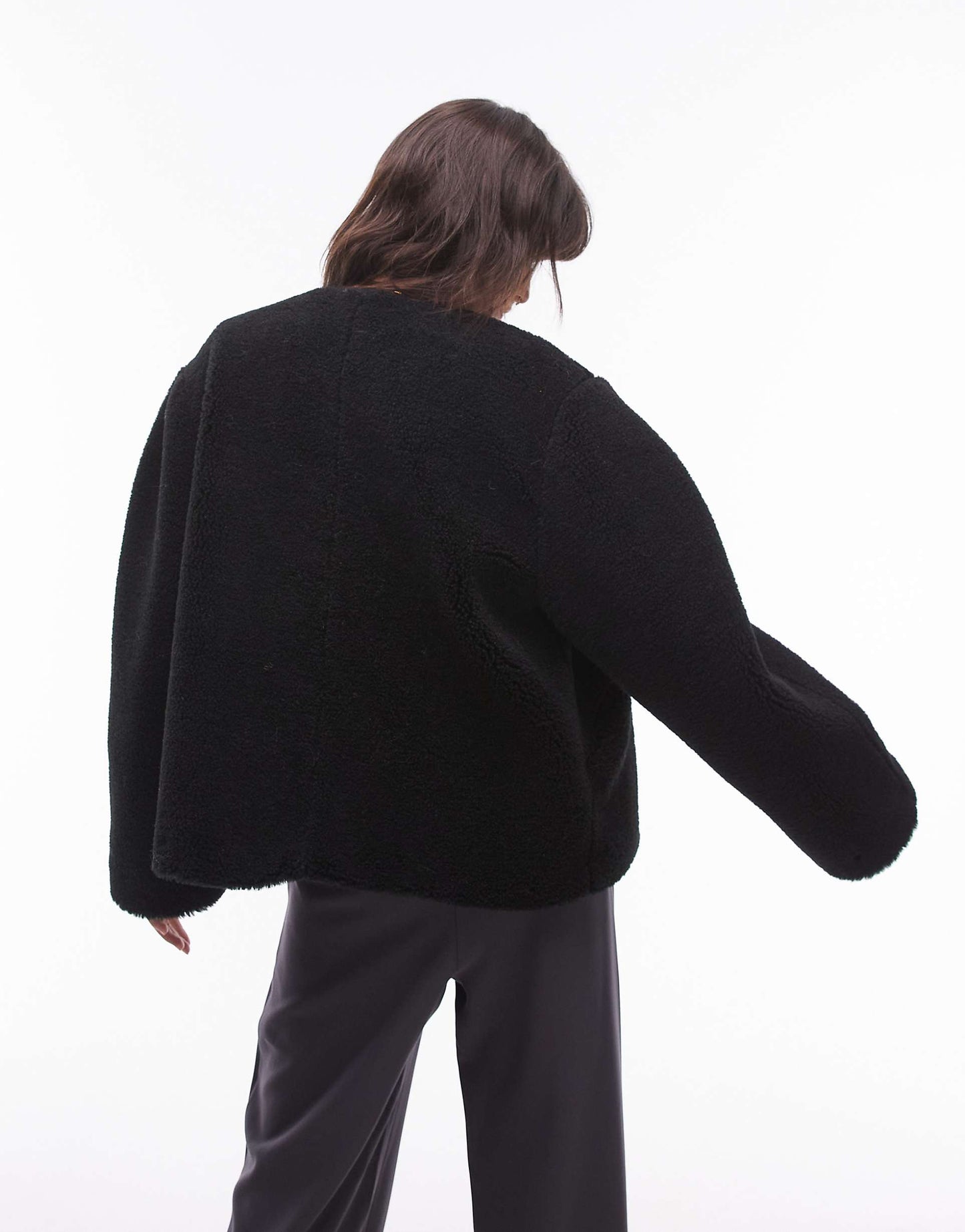 Toggle Short Collarless Borg Coat