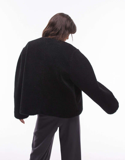 Toggle Short Collarless Borg Coat