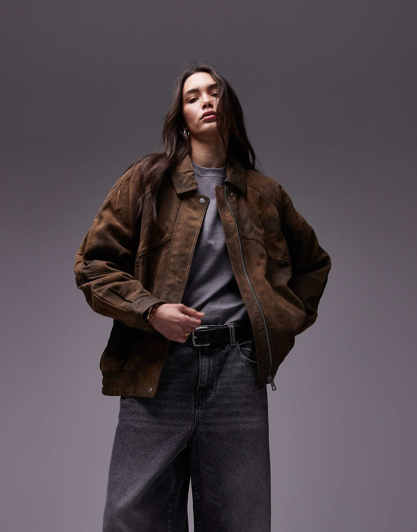 Premium Real Leather Oversized Bomber Jacket
