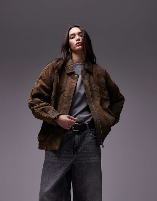 Premium Real Leather Oversized Bomber Jacket
