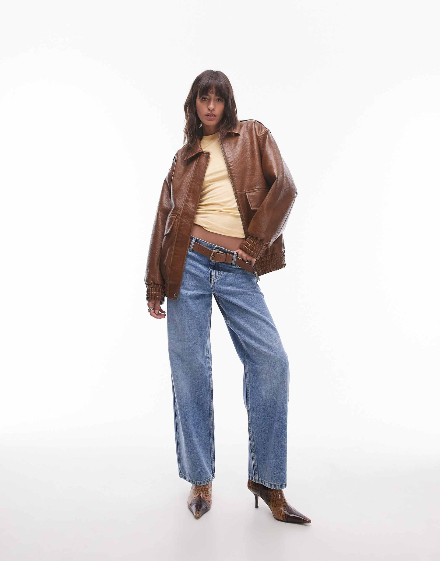 Faux Leather Oversized Bomber Jacket