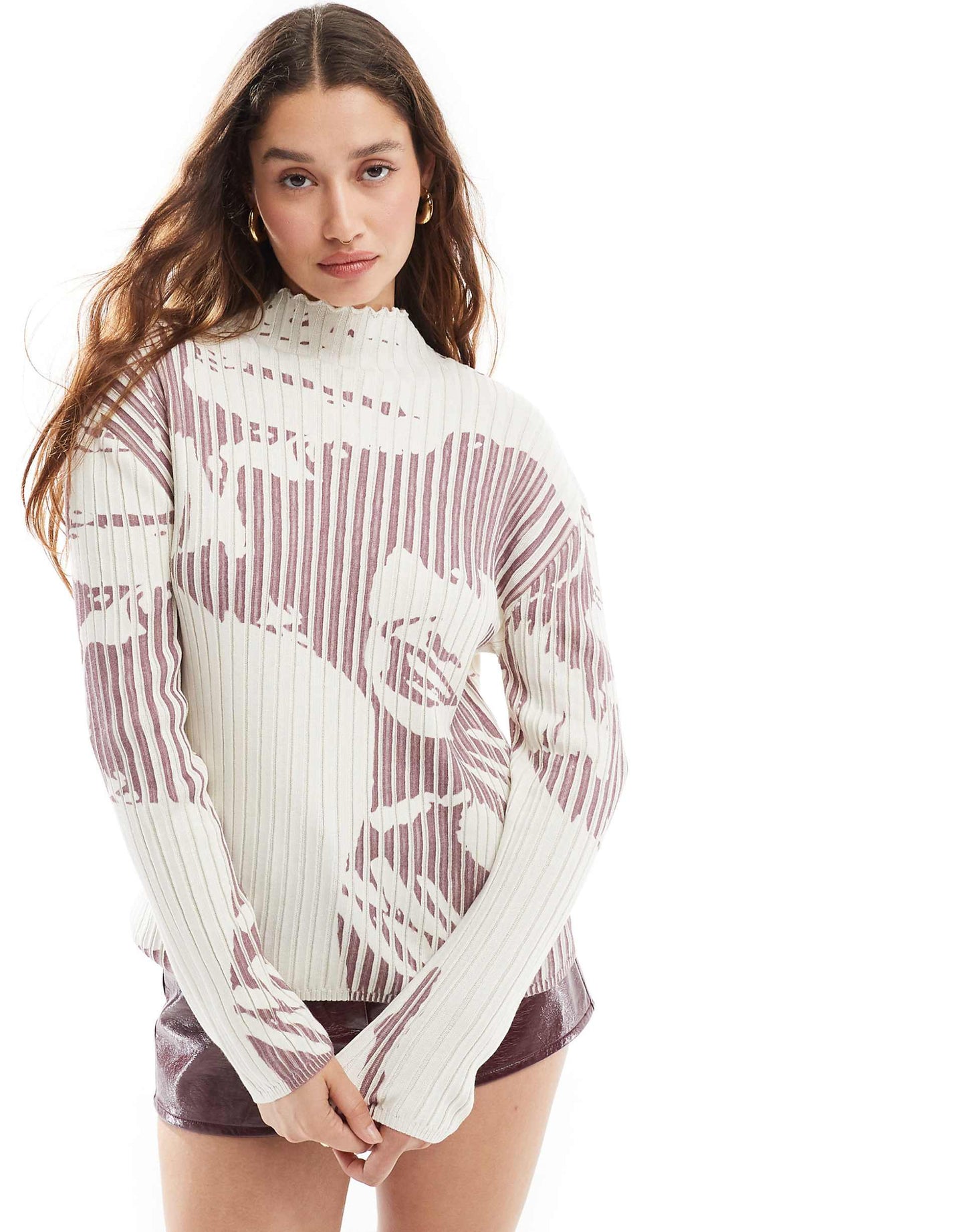 Talia Long Sleeve Printed Ribbed Knit Jumper