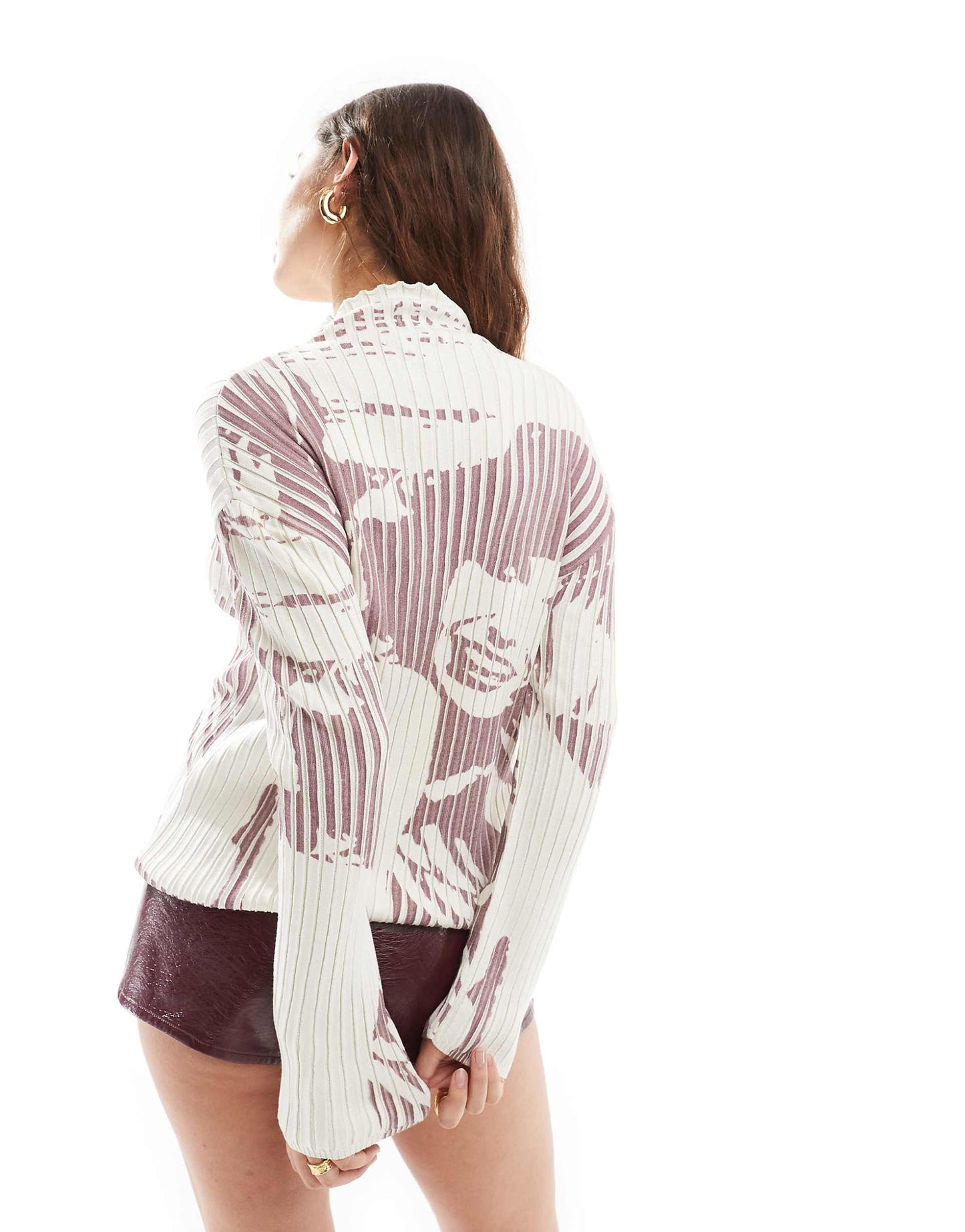 Talia Long Sleeve Printed Ribbed Knit Jumper