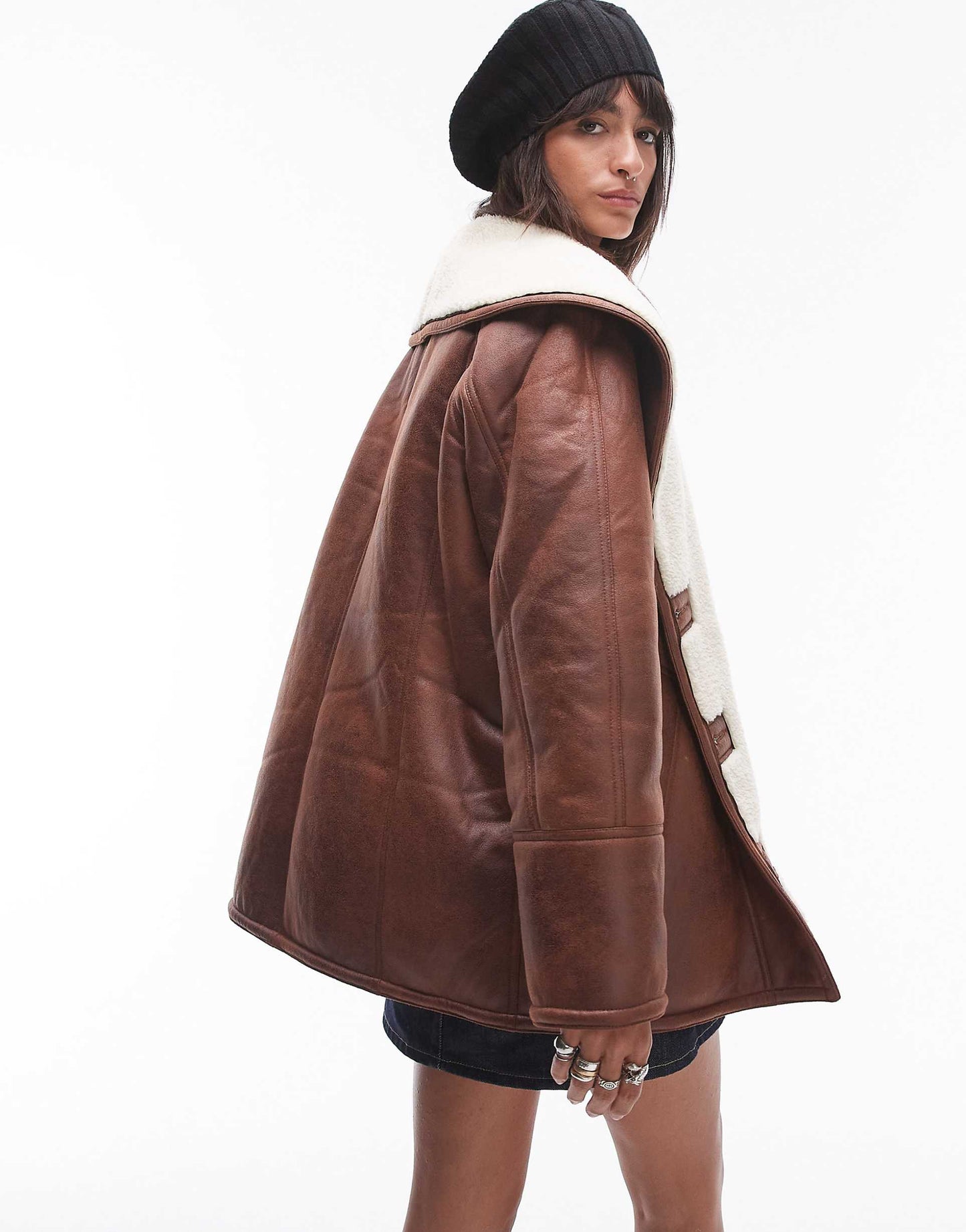 Faux Leather Shearling Super Oversized Car Coat