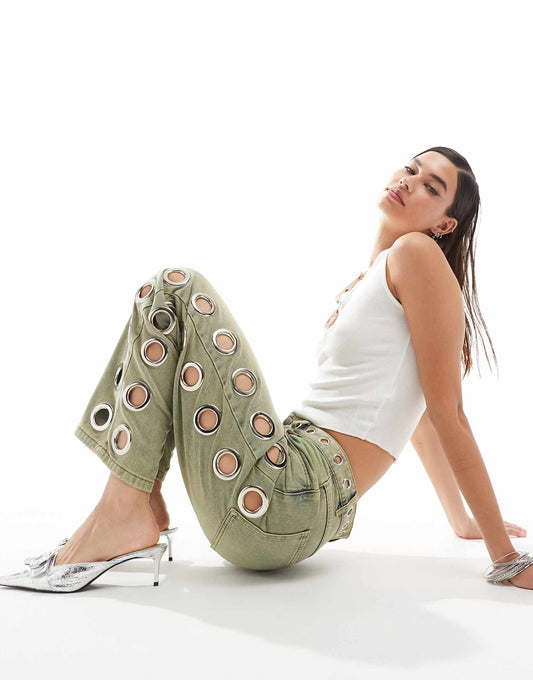 Machina Eyelet Wide Leg Jeans