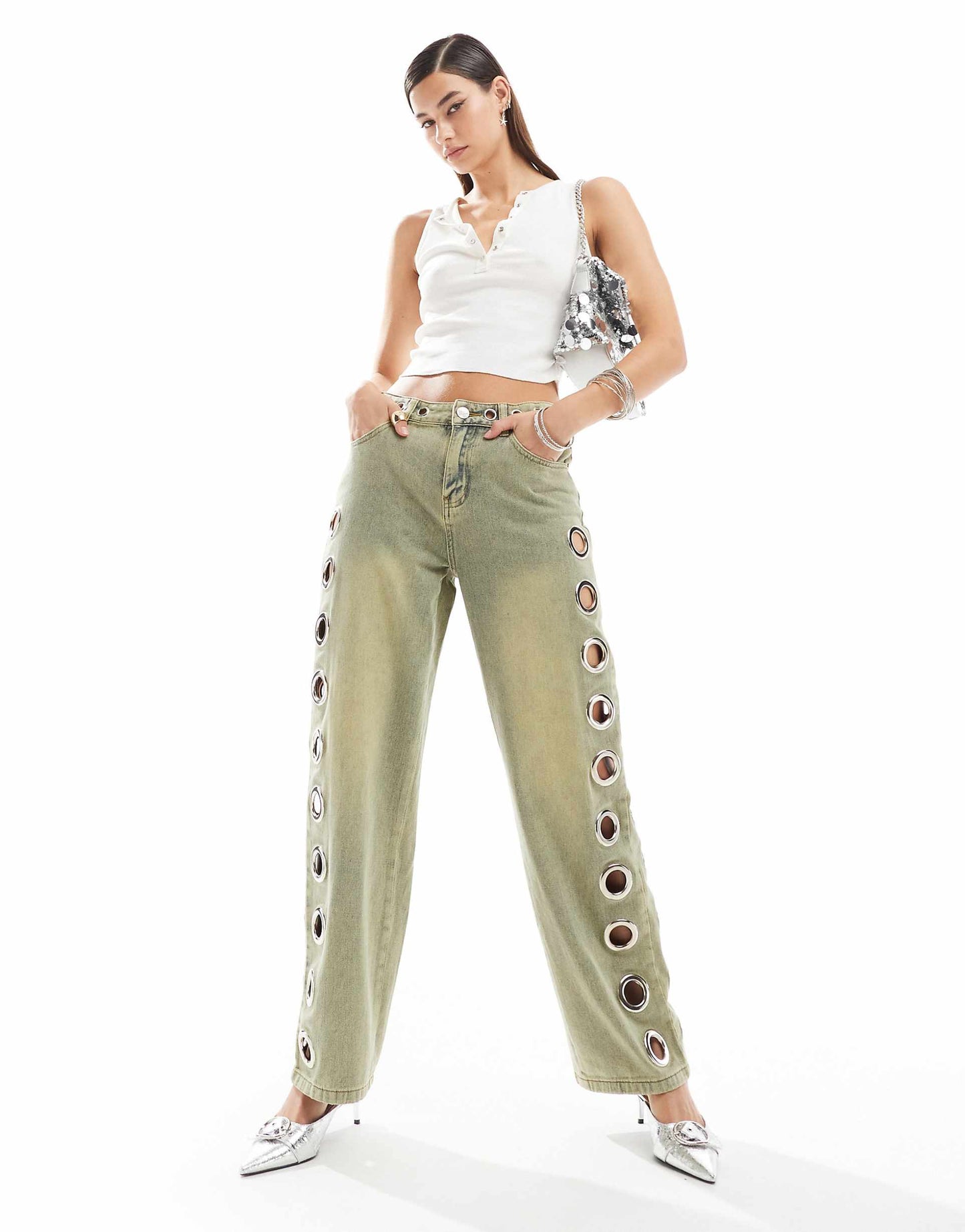 Machina Eyelet Wide Leg Jeans