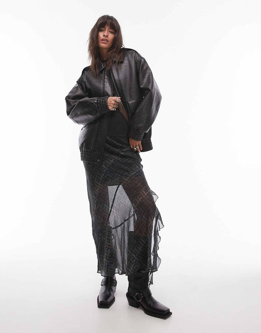 Faux Leather Oversized Bomber Jacket
