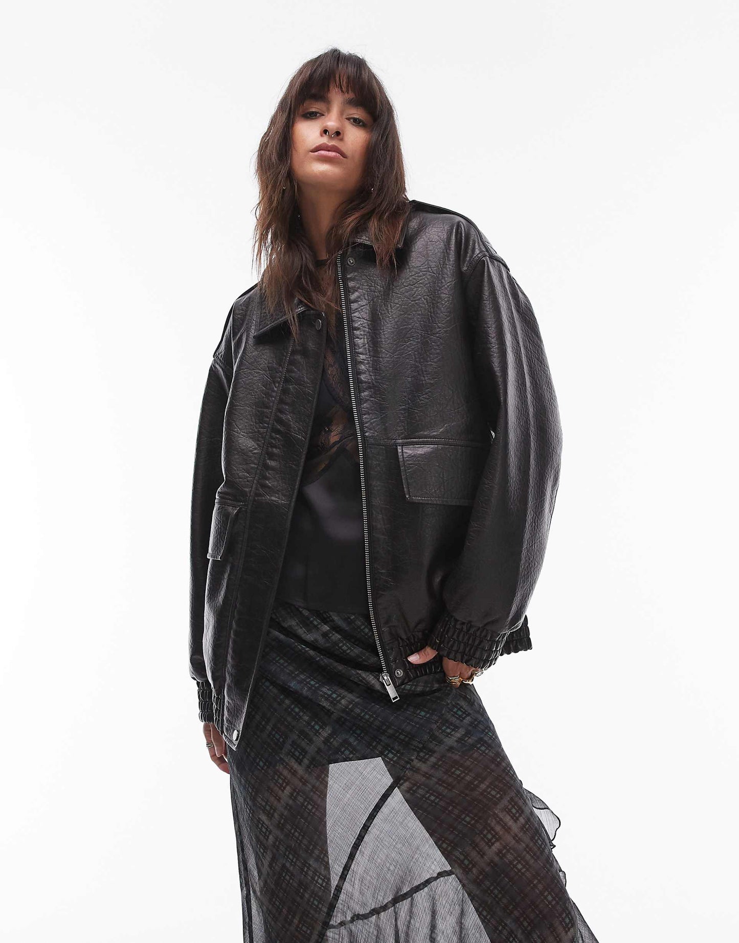 Faux Leather Oversized Bomber Jacket
