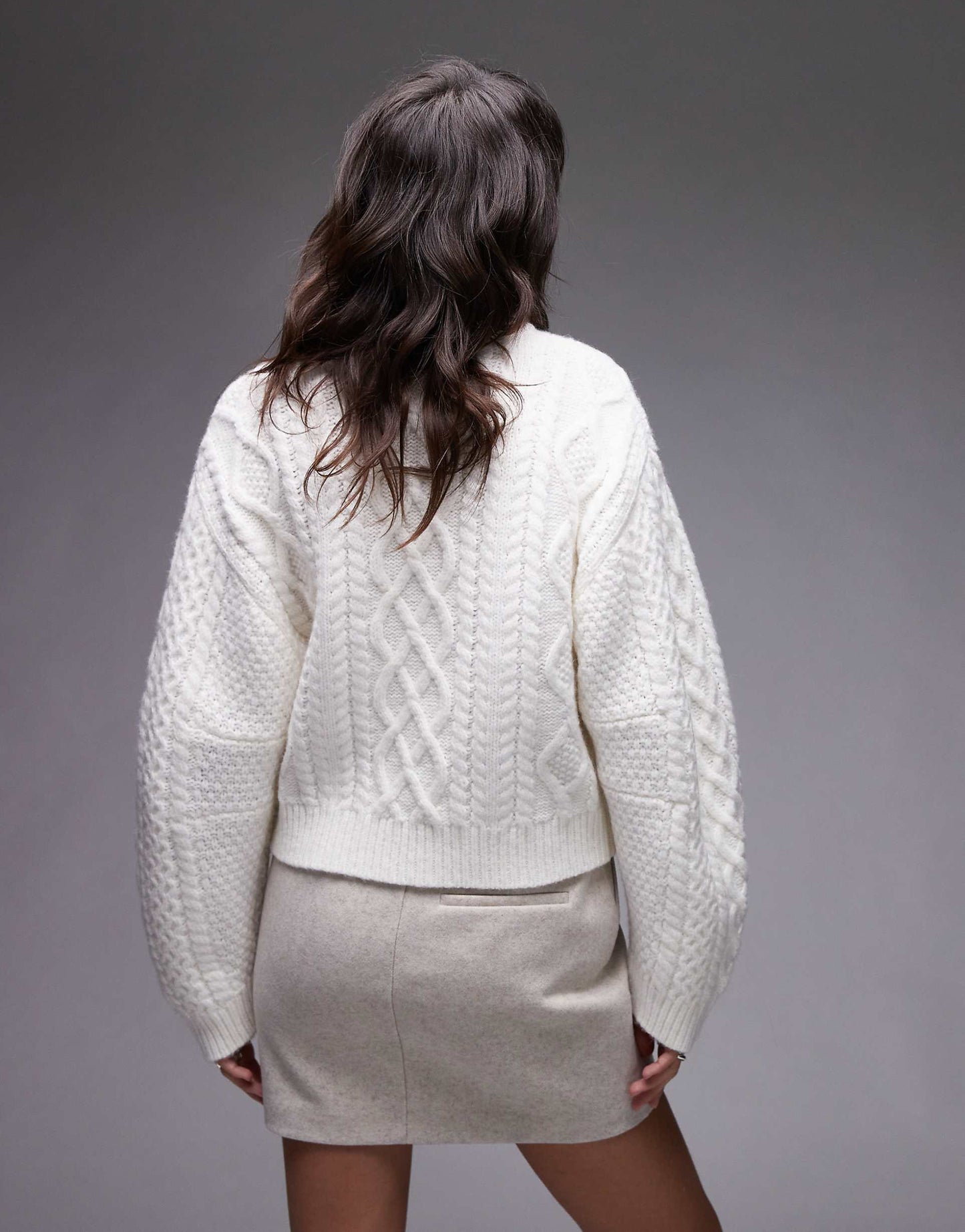 Knitted Curved Sleeve Cable Oversized Jumper