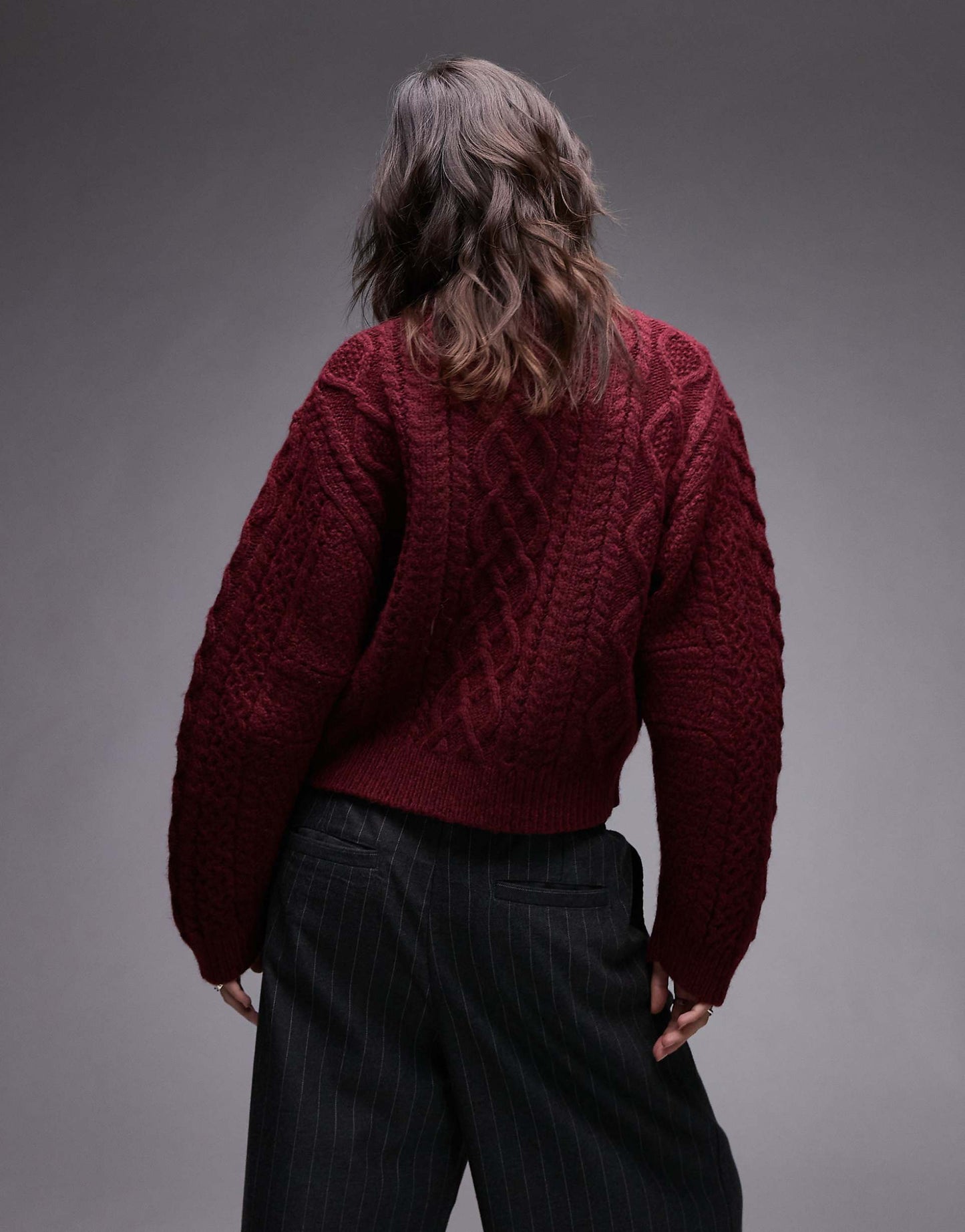 Knitted Curved Sleeve Cable Oversized Jumper