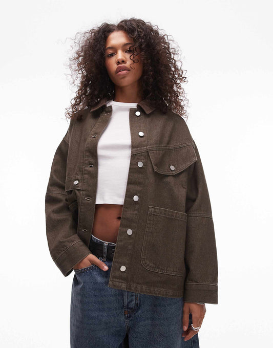 Oversized Cotton Jacket With Cord Collar