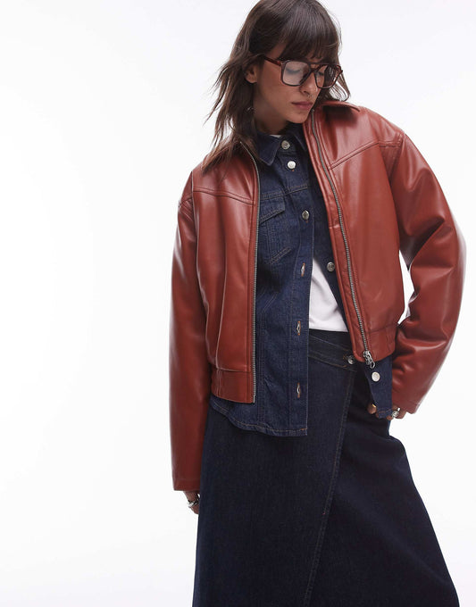 Faux Leather Bomber Jacket