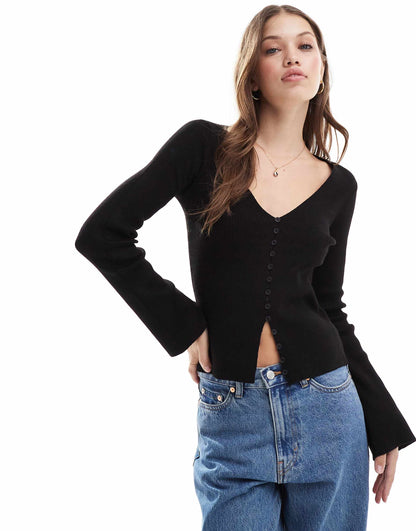 Button Front Fitted Cardigan