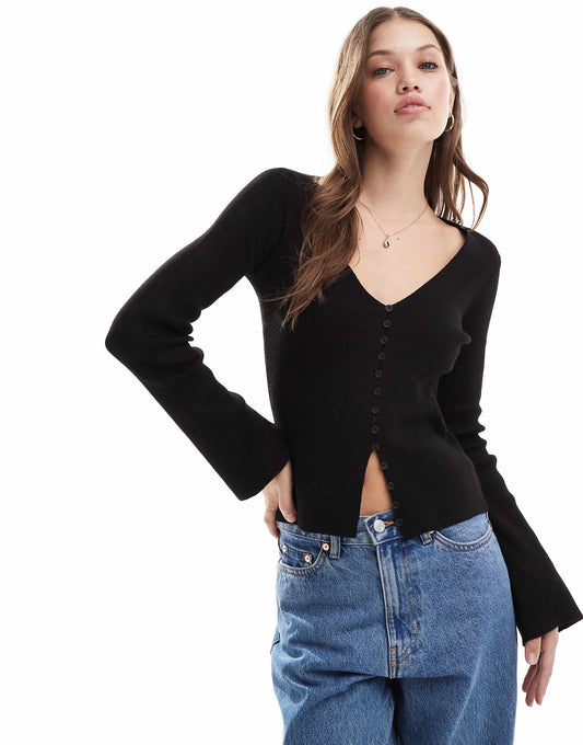 Button Front Fitted Cardigan