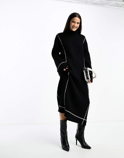 High Neck Knitted Jumper Midi Dress