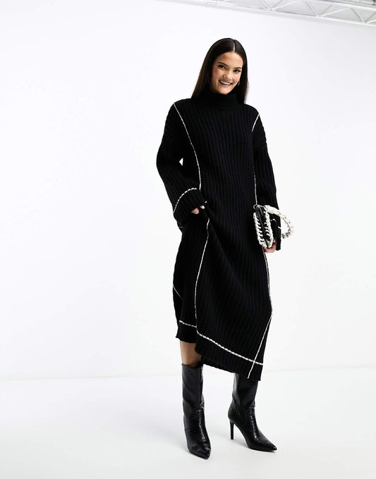 High Neck Knitted Jumper Midi Dress