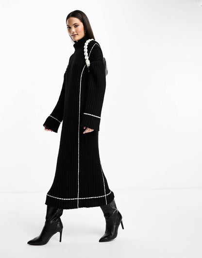 High Neck Knitted Jumper Midi Dress