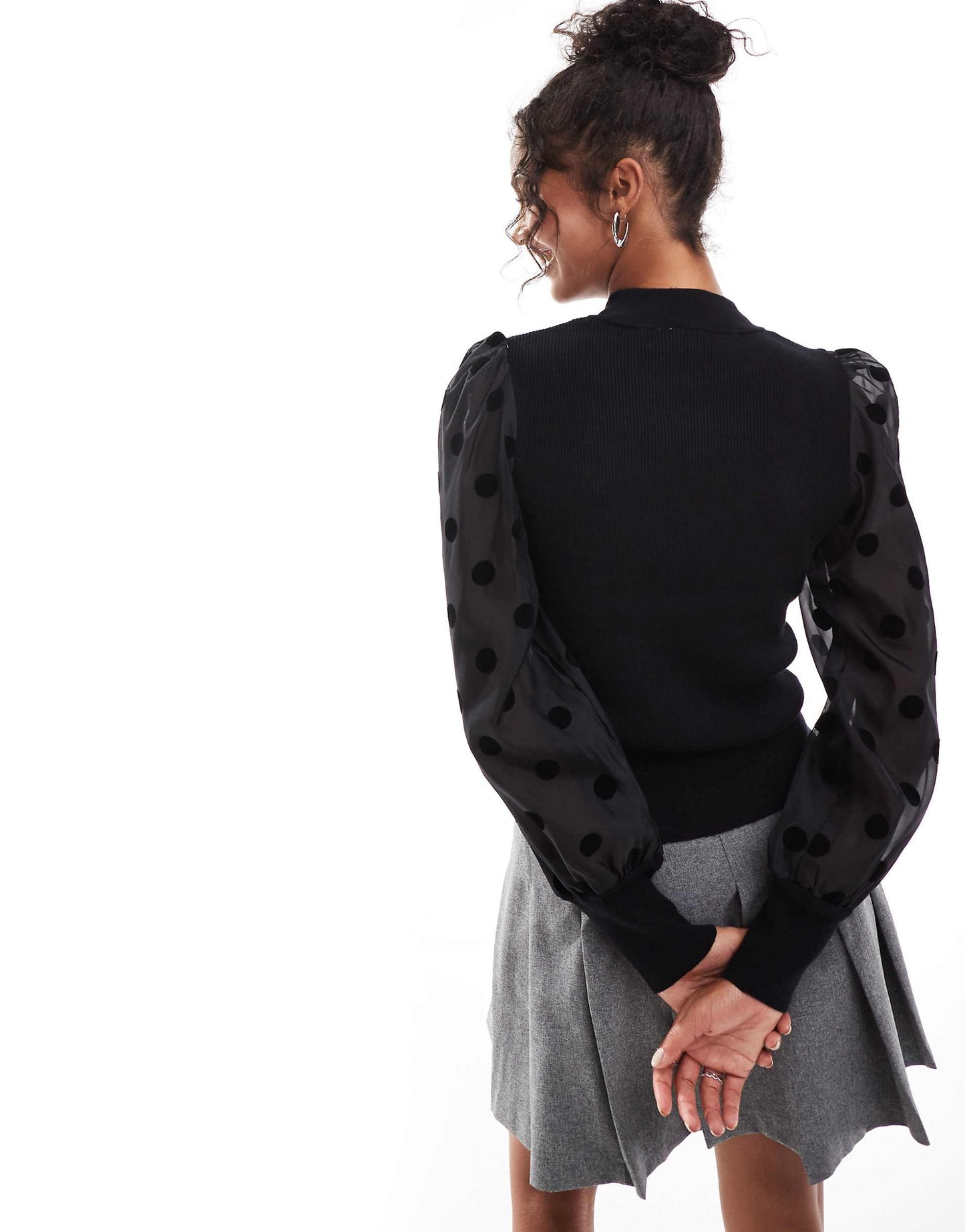 Polka Dot Sheer Sleeve Knitted Jumper