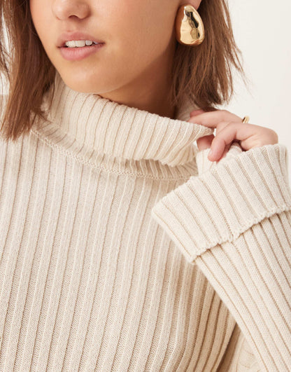 Knitted Roll Neck Jumper Co-Ord With Turn Up Sleeves