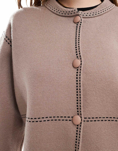 Contrast Stitch Knitted Bomber Jacket