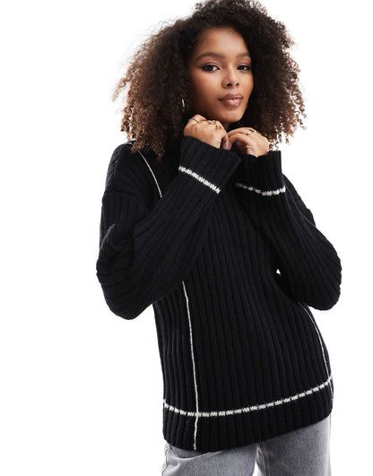 Contrast Stitch Ribbed Jumper