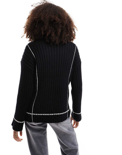 Contrast Stitch Ribbed Jumper