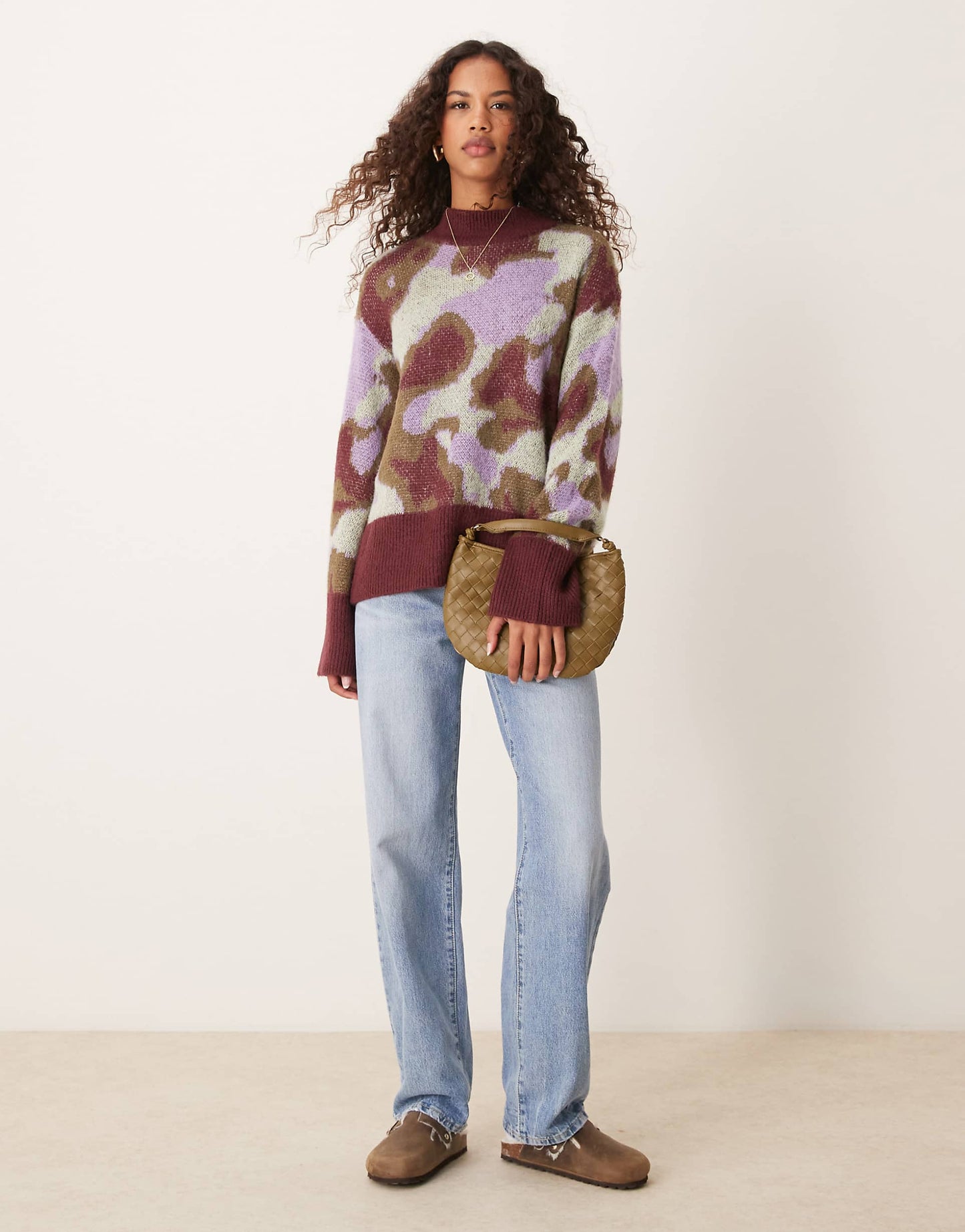 Camo Jumper With Burgundy Contrast Edge