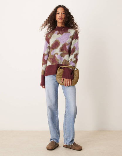 Camo Jumper With Burgundy Contrast Edge