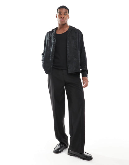 Deep Revere Satin Shirt With Heart Embellishment